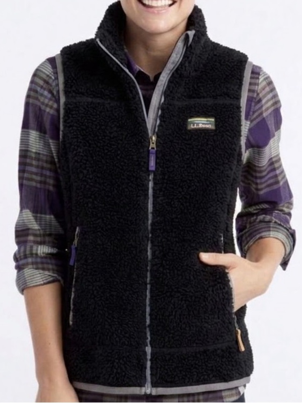 NWT L.L.Bean Women’s Mountain Mountain Pile Black Zip Up Fleece Vest Size S Reg